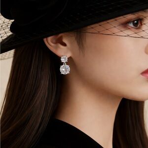 Elegant Bret Roberts Genuine CZ Silver Crystal Earrings